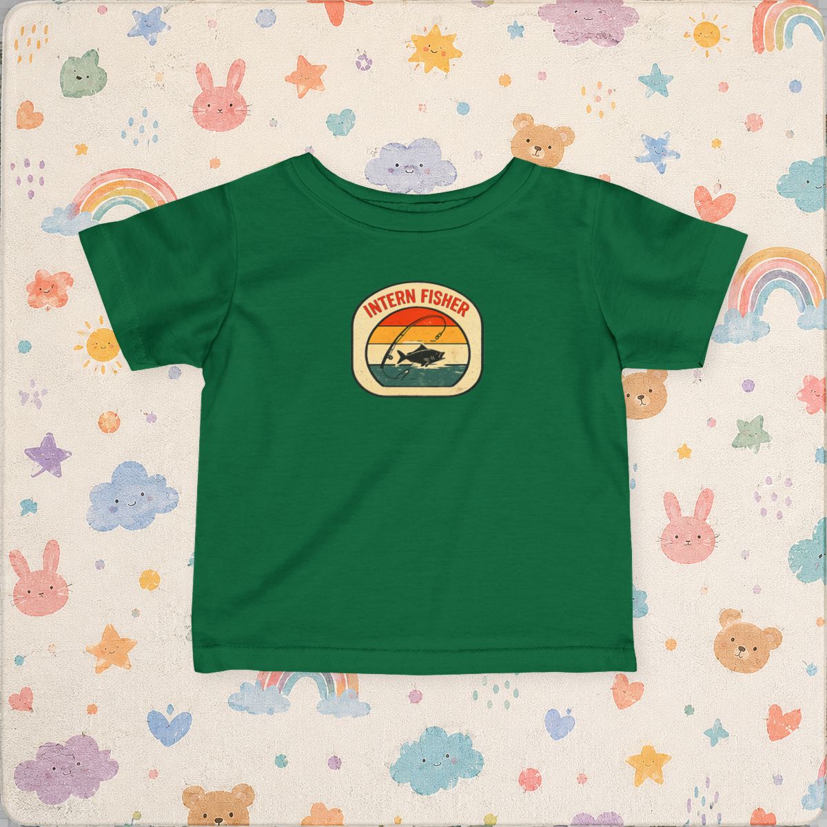 Baby tee, Intern Fisher Vintage Sunset badge Infant Tee, - Kelly product photo | MR7ART