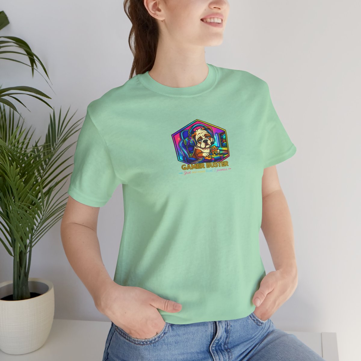 Retro Gamer Skull tee - Mint worn by a model | MR7ART