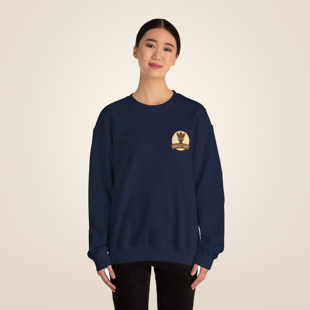 Thanksgiving Sweatshirt - Navy worn by a model | MR7ART