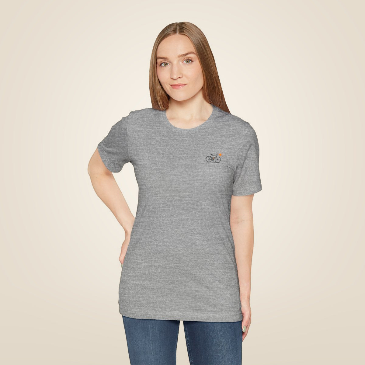 Minimal Bicycle Illustration Tee - Athletic Heather worn by a model | MR7ART