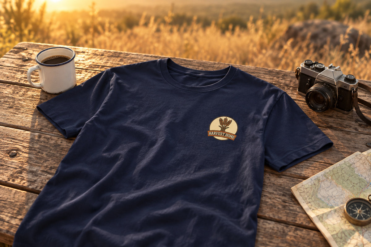 Thanksgiving Tee - Navy on a rustic wooden table | MR7ART