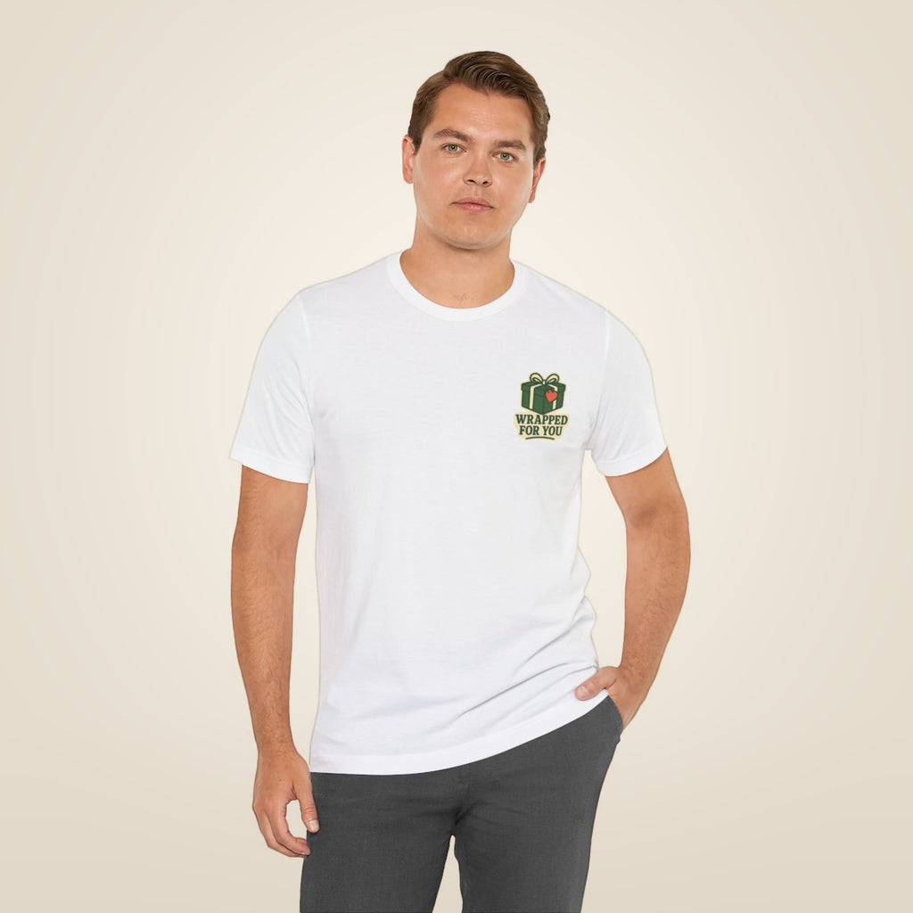 Holiday Gift Tee - White worn by a model | MR7ART