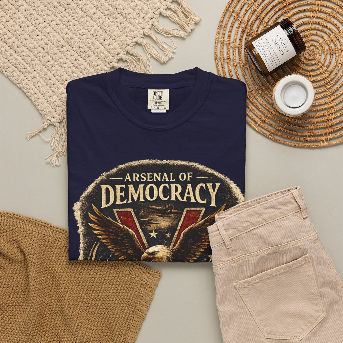 Arsenal of Democracy Shirt, WWII Patriotic Tee, Vintage Eagle Graphic T-Shirt, Freedom Defended 1941 1945 Shirt, American Pride Tee - True Navy product photo | MR7ART
