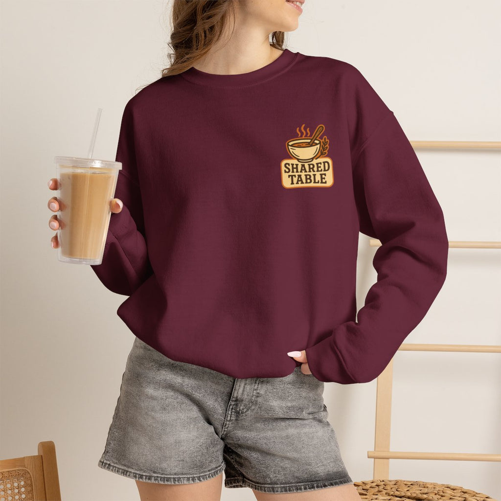 Friendsgiving Sweatshirt - Maroon worn by a model | MR7ART