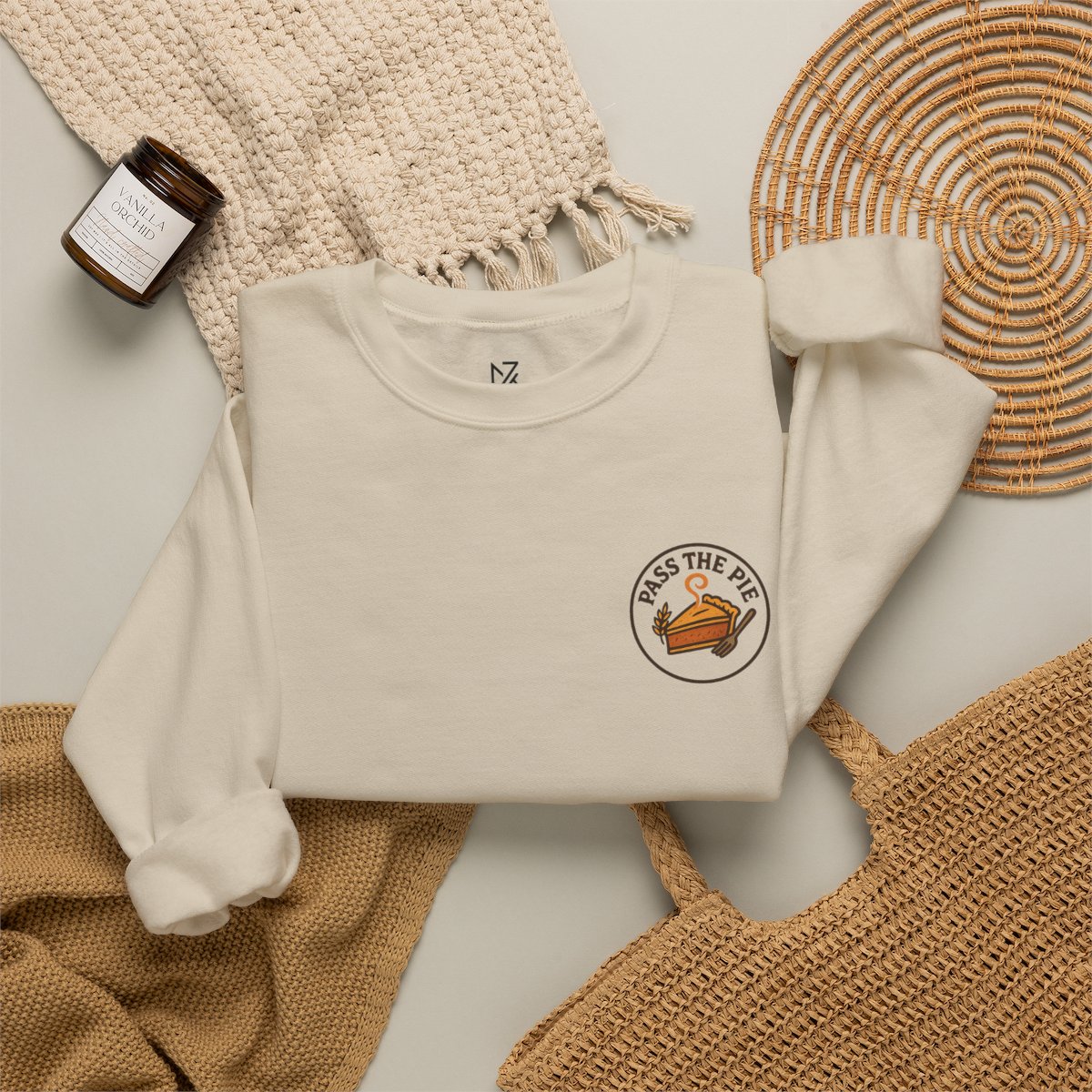 Friendsgiving Sweatshirt - Sand folded flat lay | MR7ART