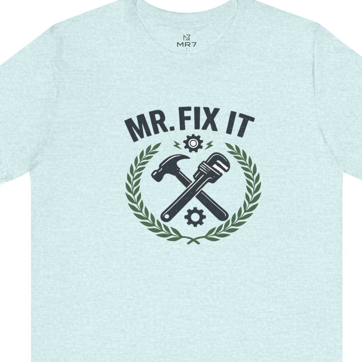 Mr Fix It Dad Shirt - Heather Prism Ice Blue worn by a model | MR7ART