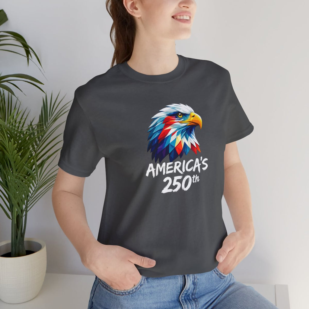 Colorful Geometric Eagle America's 250th T-Shirt - Asphalt worn by a model | MR7ART