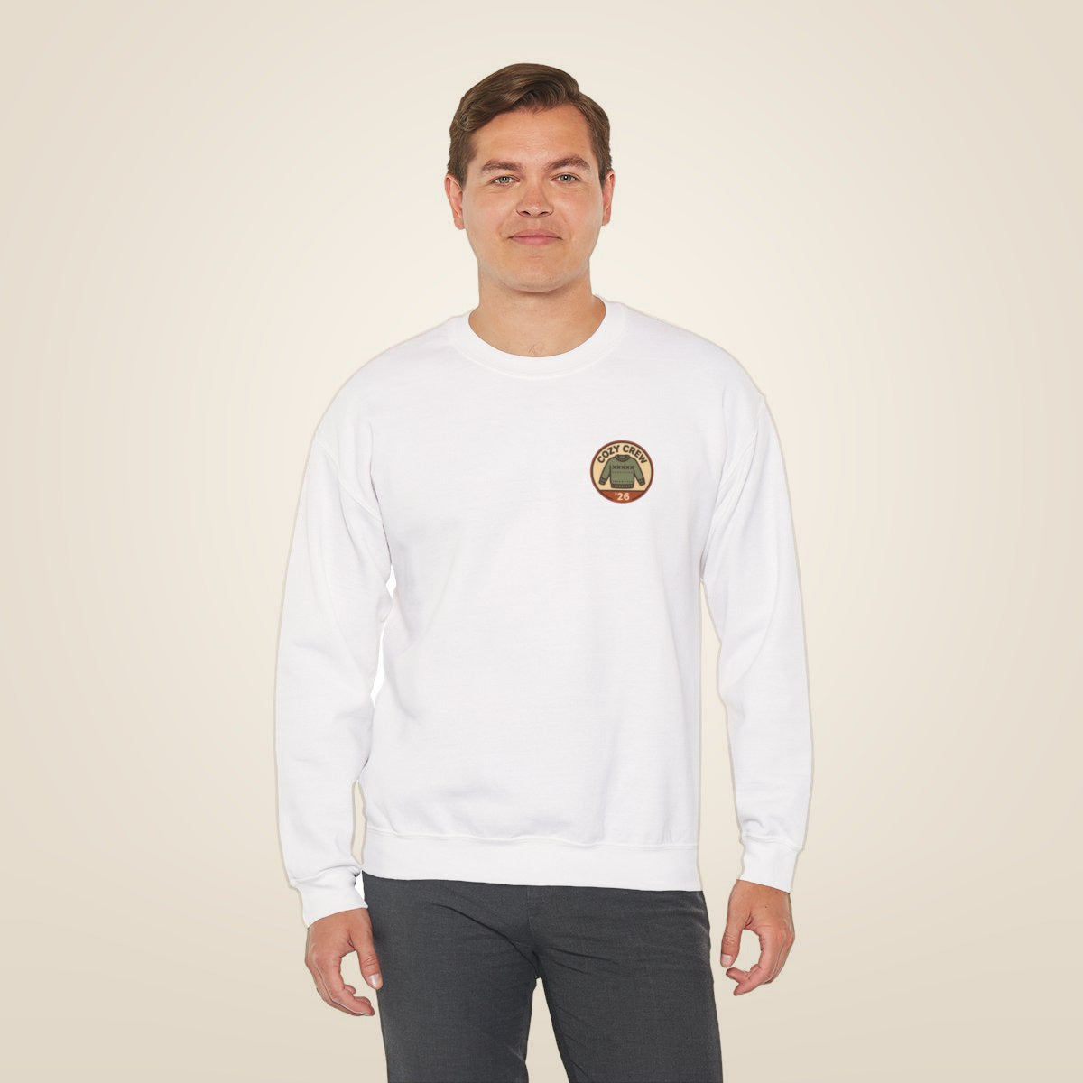 Matching Family Christmas Sweatshirt - White worn by a model | MR7ART