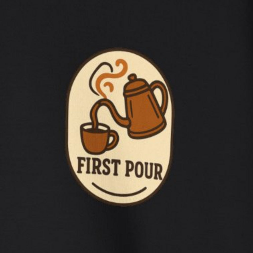 Pour Over Coffee Sweatshirt - Black worn by a model | MR7ART