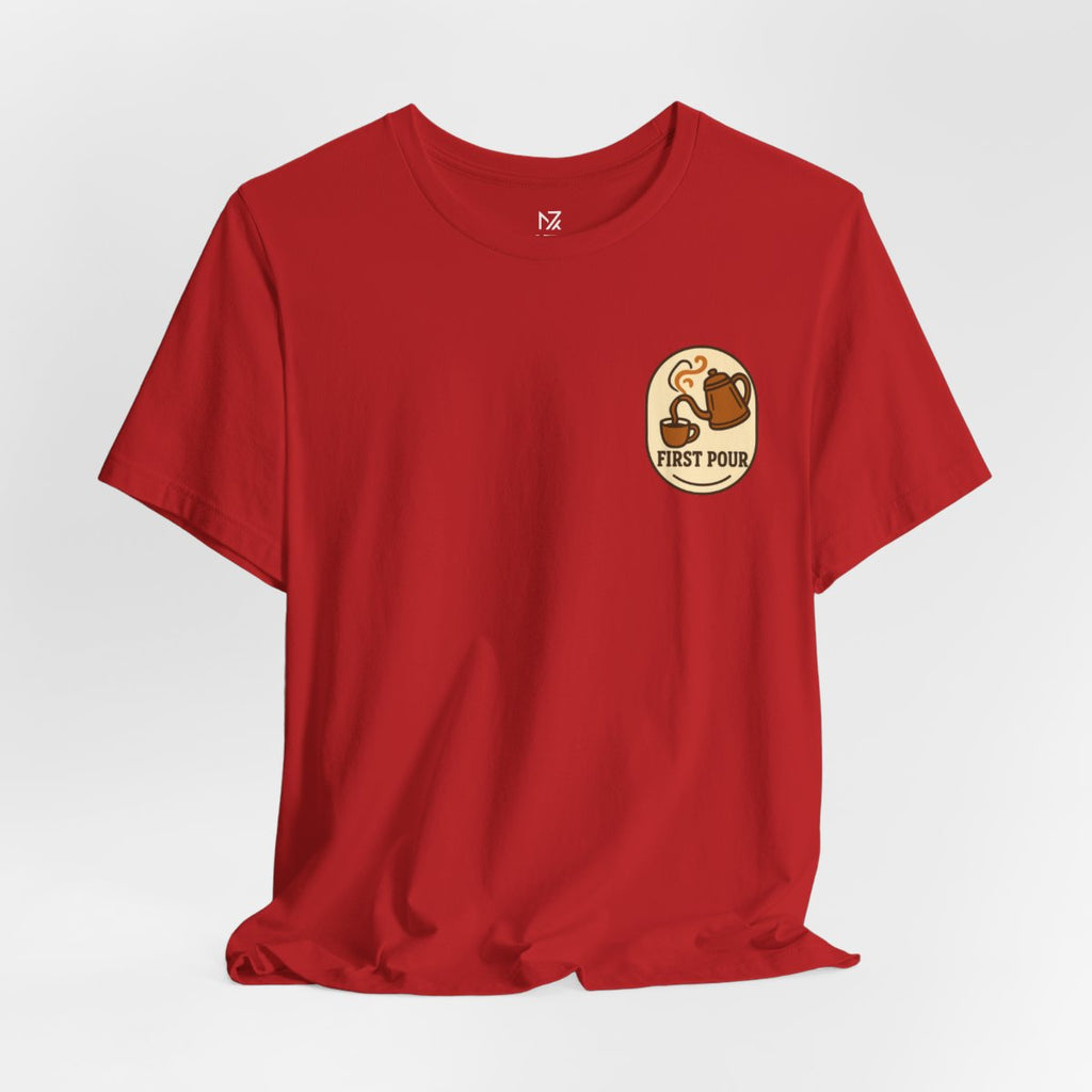 Pour Over Coffee Tee - Red flat lay | MR7ART