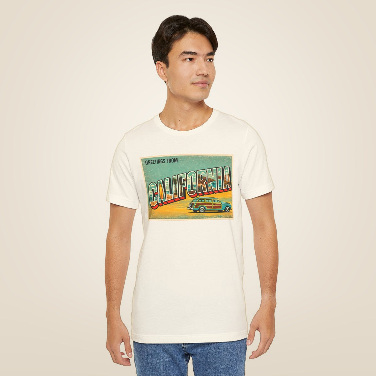 Unisex Jersey Short Sleeve Tee - Natural worn by a model | MR7ART