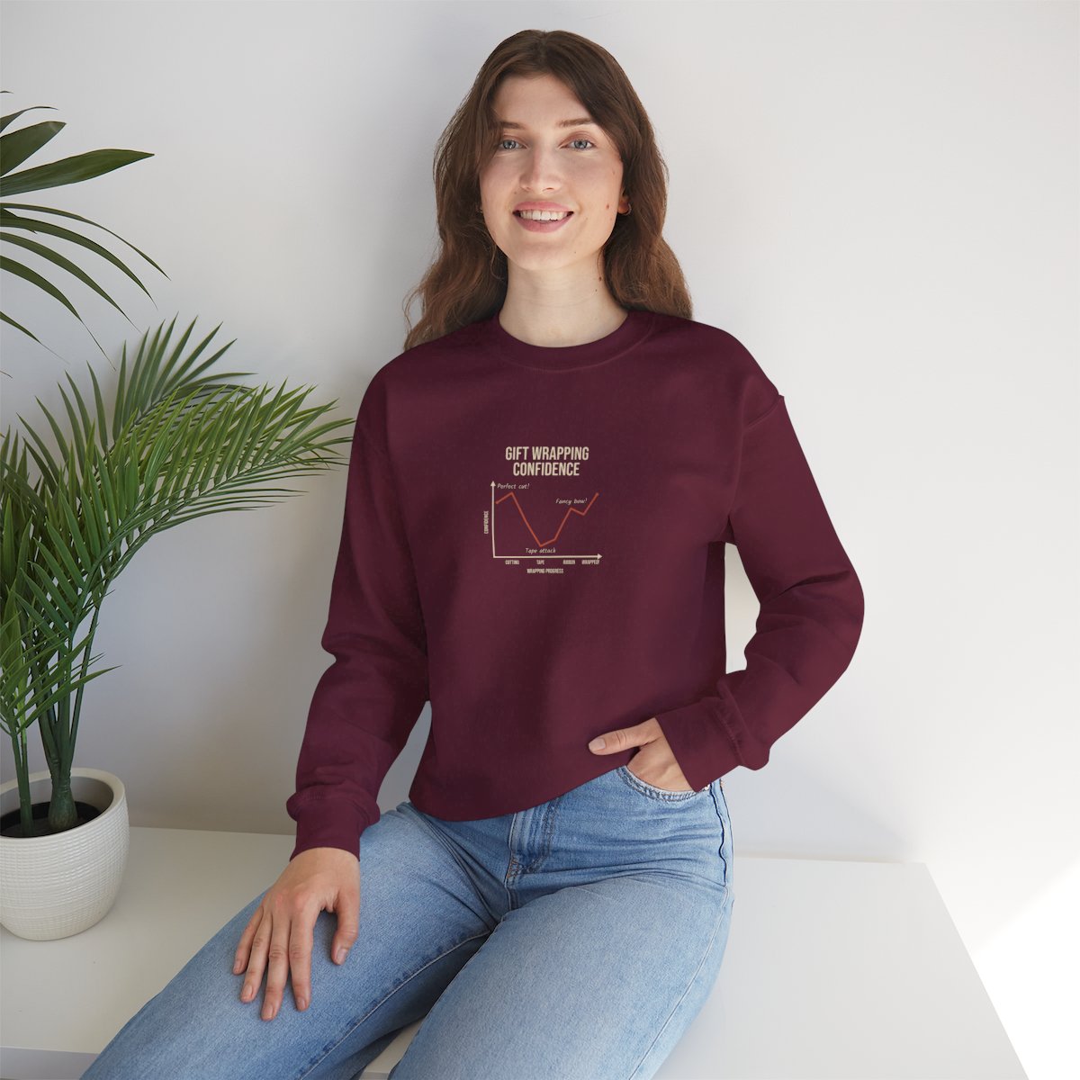 Funny Graph Shirt Sweatshirt - Maroon worn by a model | MR7ART