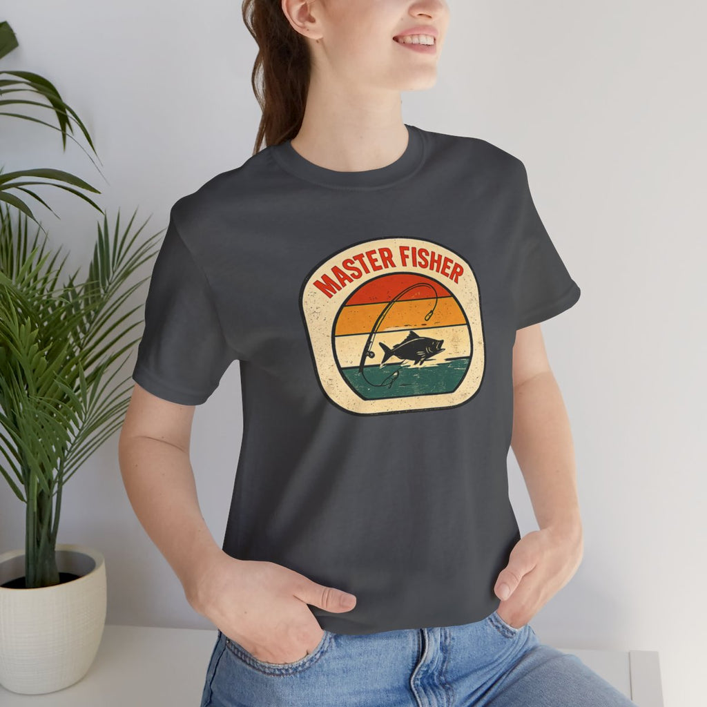 Master Fisher vintage sunset fishing T-Shirt - Asphalt worn by a model | MR7ART