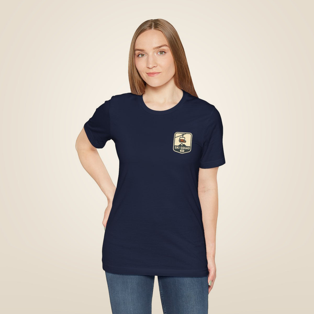 Ski Trip Tee - Navy worn by a model | MR7ART