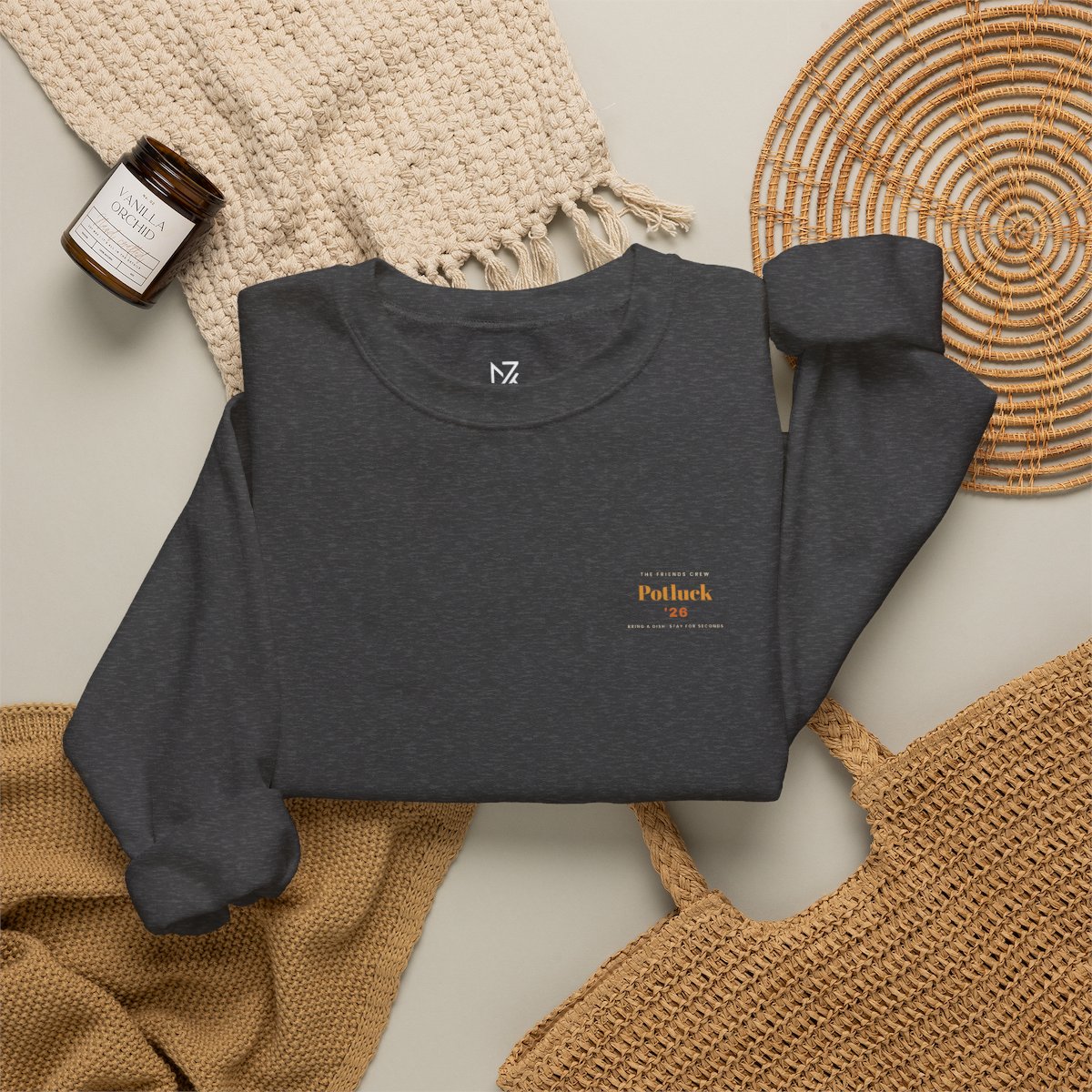 Thanksgiving Potluck Sweatshirt - Dark Heather folded flat lay | MR7ART