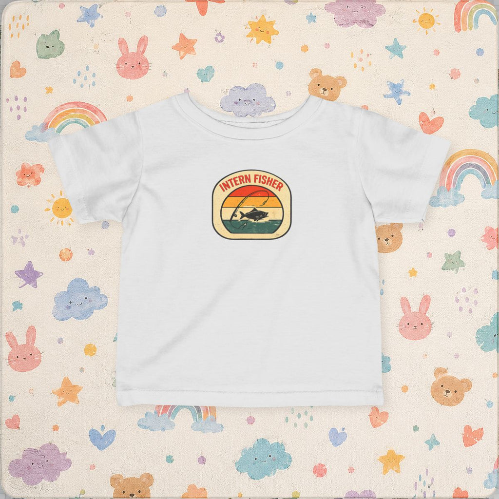 Baby tee, Intern Fisher Vintage Sunset badge Infant Tee, - White product photo | MR7ART