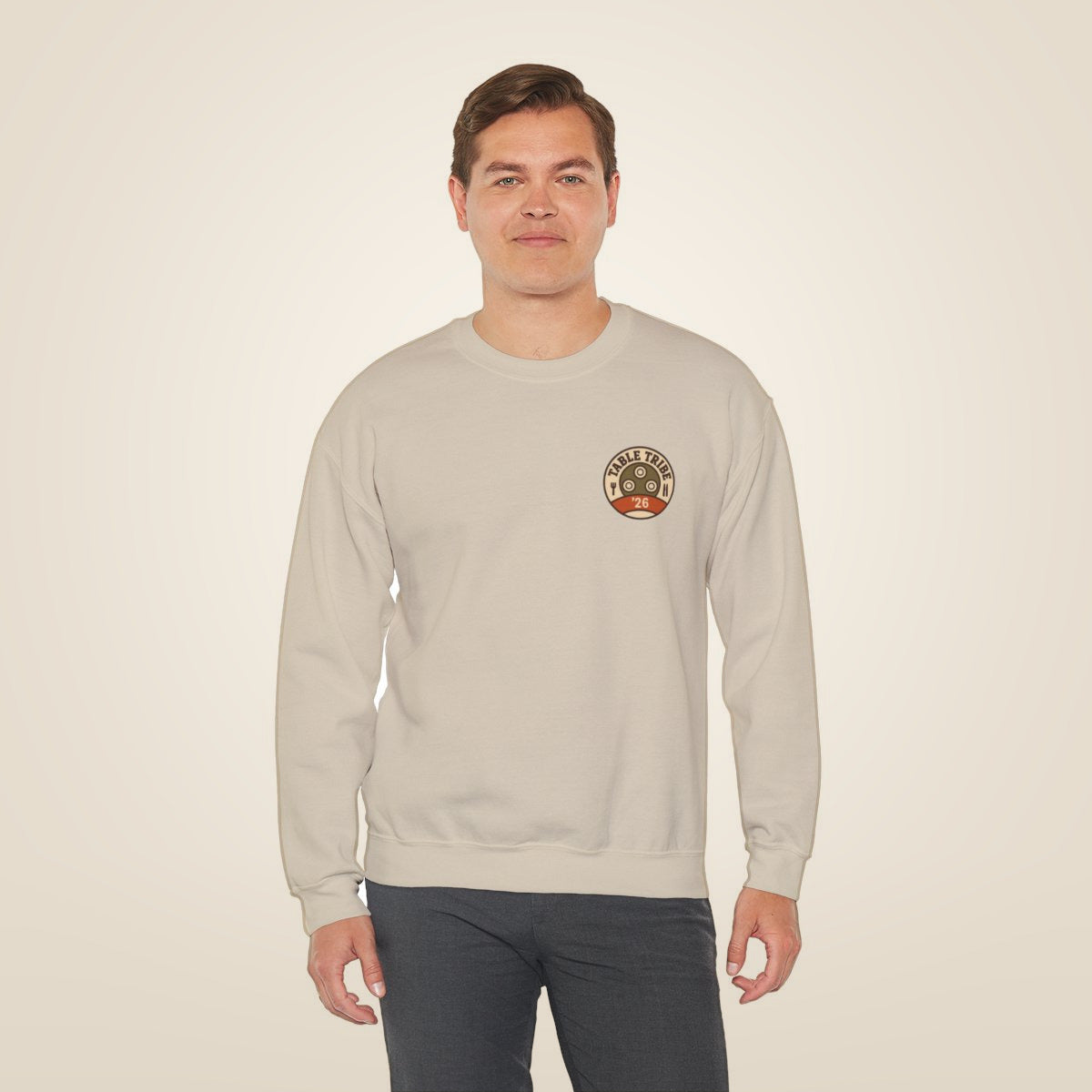 Family Reunion Sweatshirt - Sand worn by a model | MR7ART