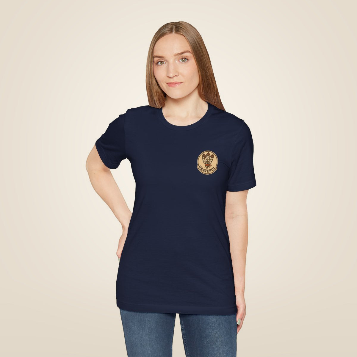 Thanksgiving Hostess Gift Tee - Navy worn by a model | MR7ART
