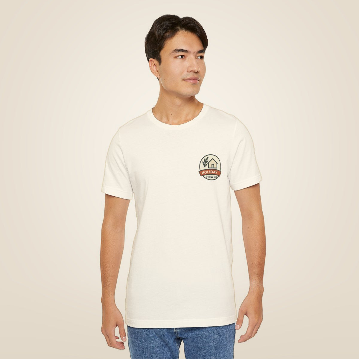 Family Holiday Matching Tee - Natural worn by a model | MR7ART