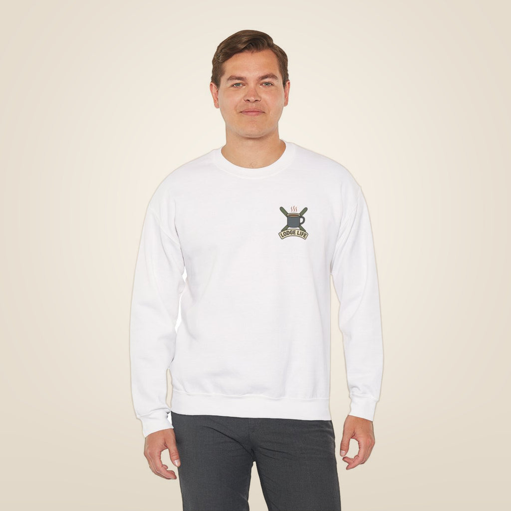 Ski Lodge Sweatshirt - White worn by a model | MR7ART