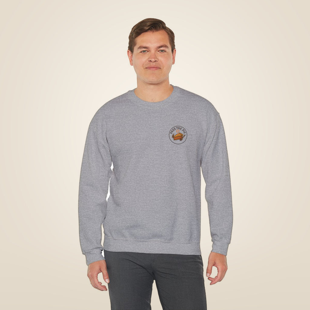 Friendsgiving Sweatshirt - Sport Grey worn by a model | MR7ART