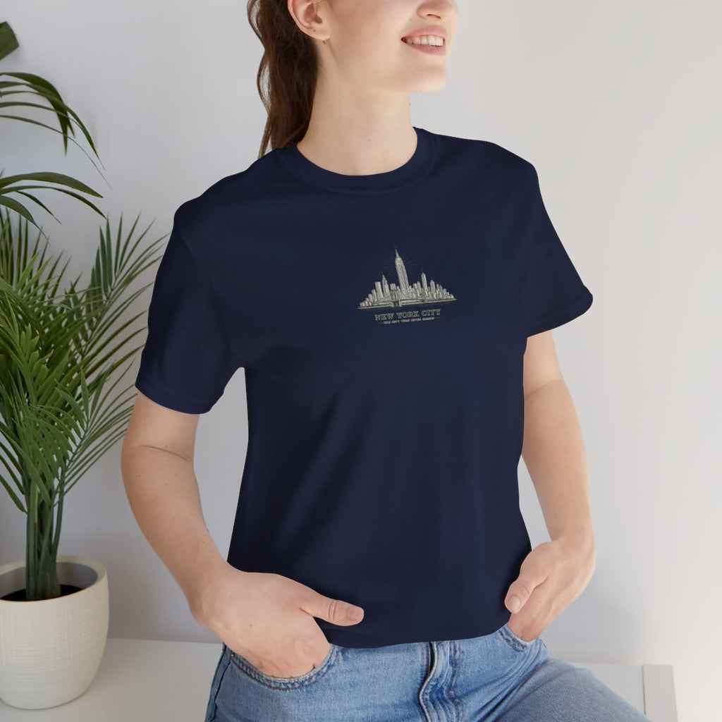 New York City skyline tee - Navy worn by a model | MR7ART