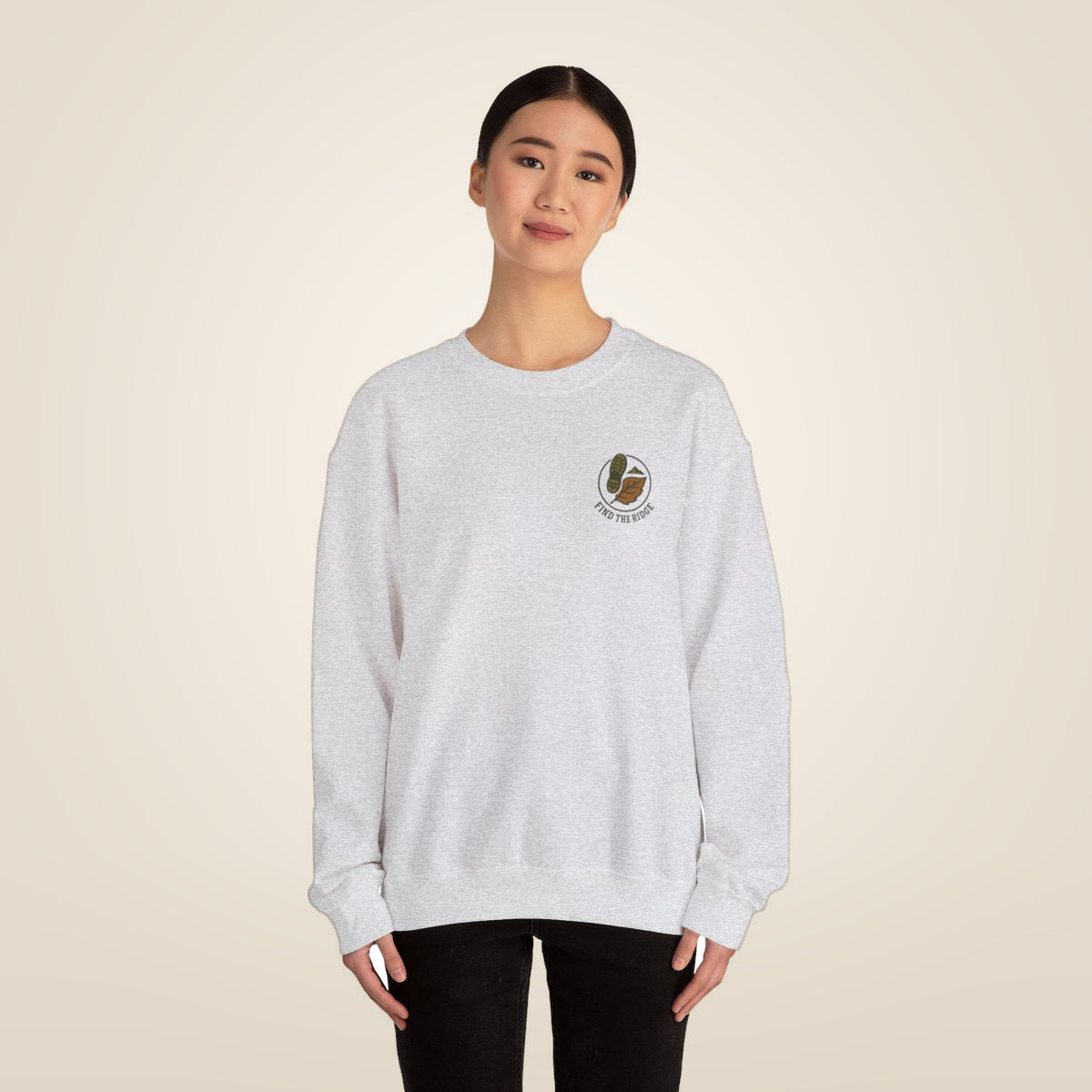 Hiking Sweatshirt - Ash worn by a model | MR7ART