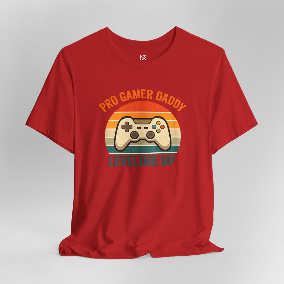 Pro Gamer Daddy Leveling Up T-Shirt - Red flat lay | MR7ART