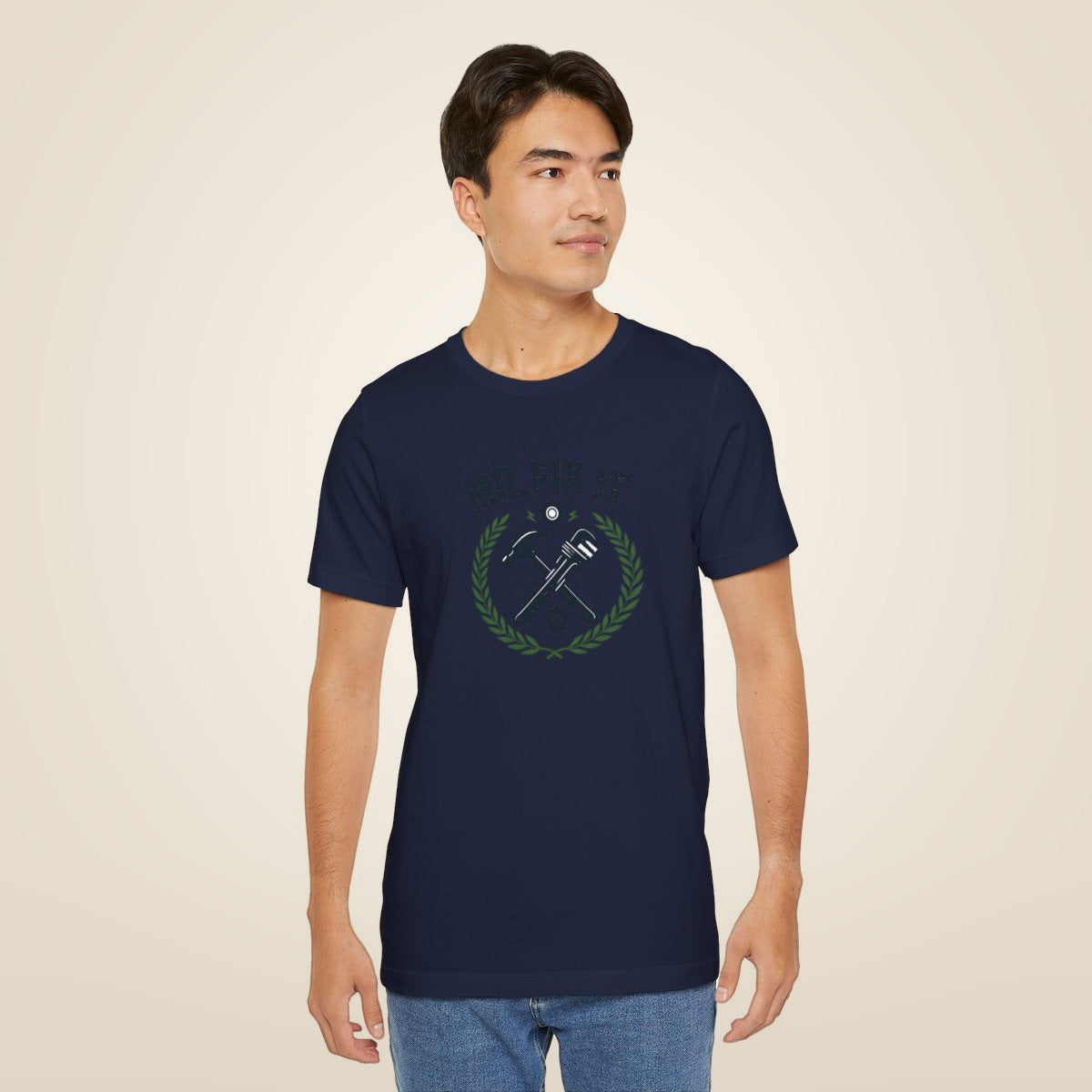 Mr Fix It Dad Shirt - Navy worn by a model | MR7ART