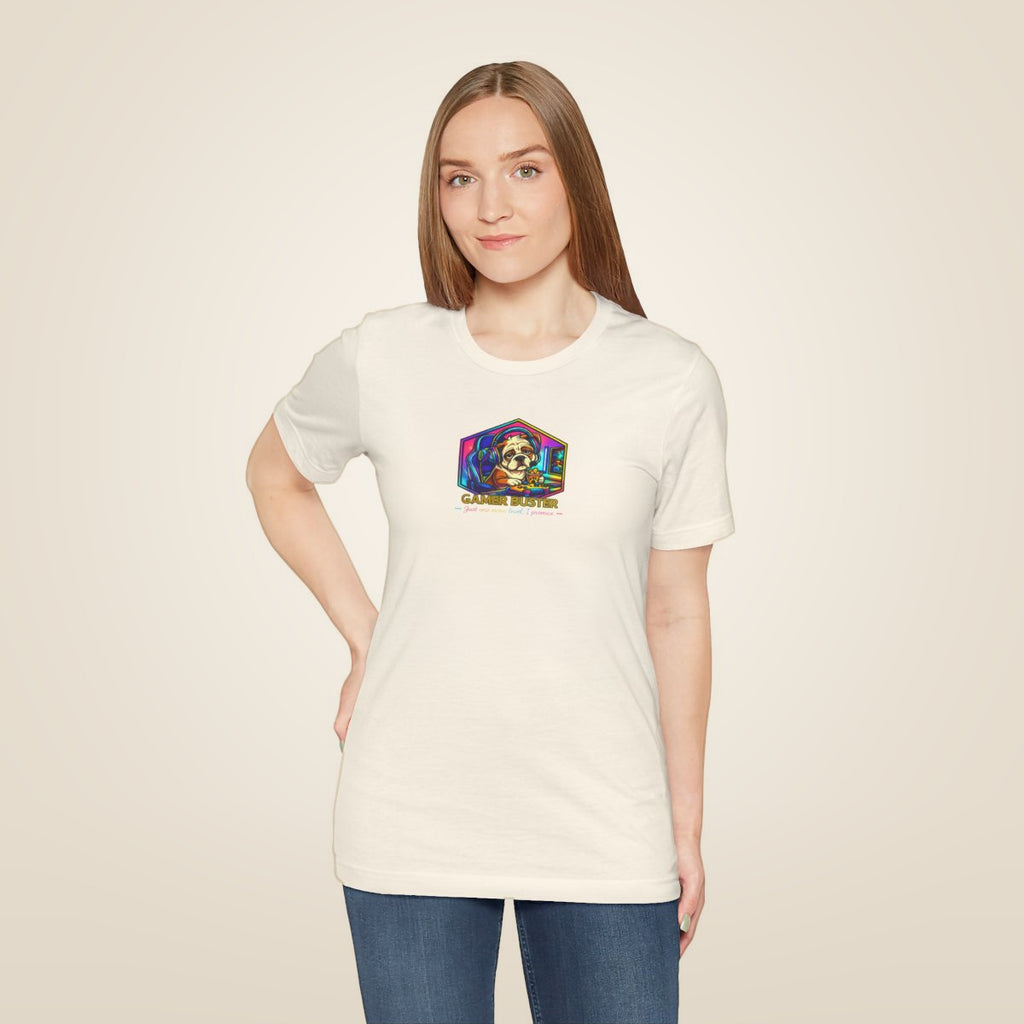 Retro Gamer Skull tee - Natural worn by a model | MR7ART
