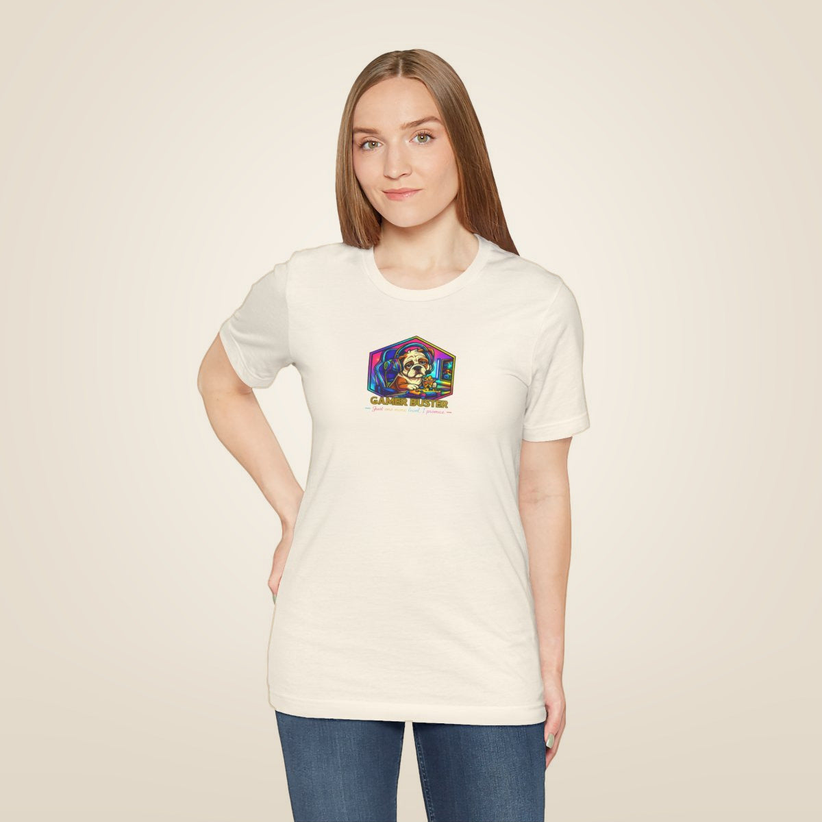 Retro Gamer Skull tee - Natural worn by a model | MR7ART