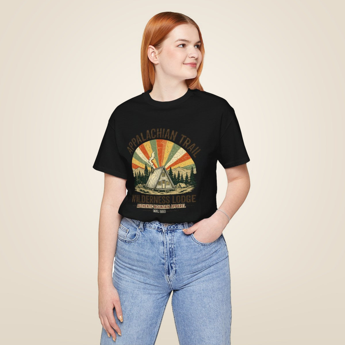 Appalachian Trail Wilderness Lodge Tee - Black worn by a model | MR7ART