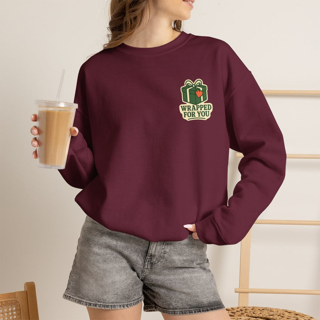 Holiday Gift Sweatshirt - Maroon worn by a model | MR7ART