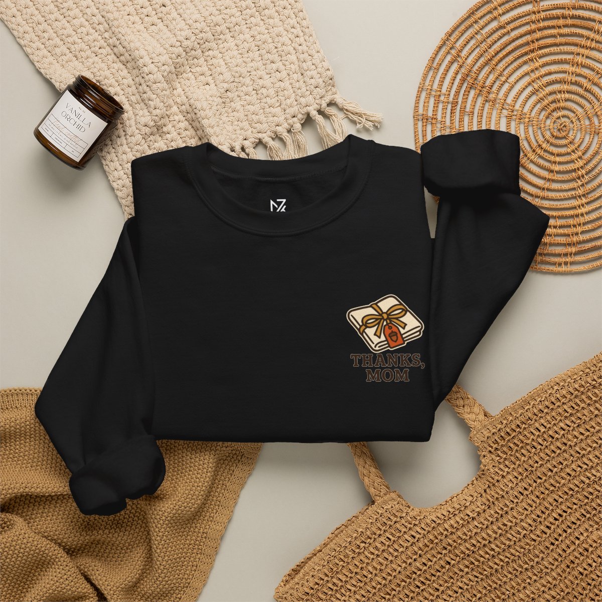 Thanks Mom Thanksgiving Sweatshirt - Black folded flat lay | MR7ART