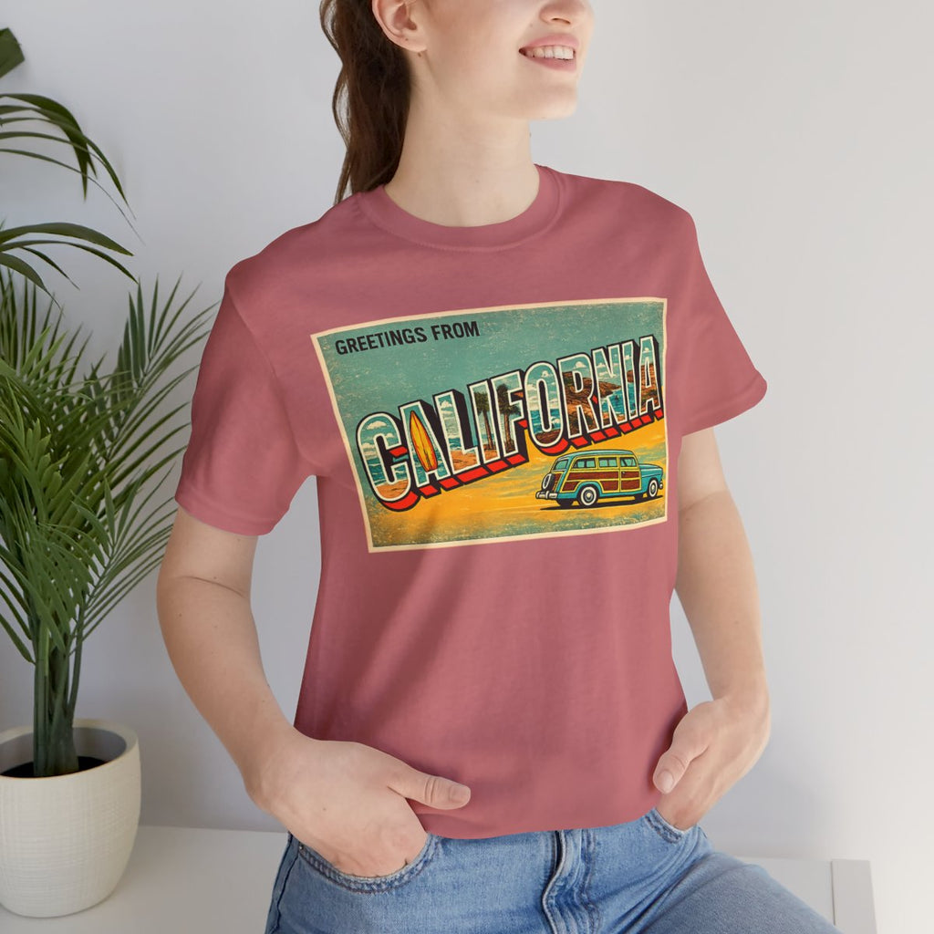 Unisex Jersey Short Sleeve Tee - Mauve worn by a model | MR7ART