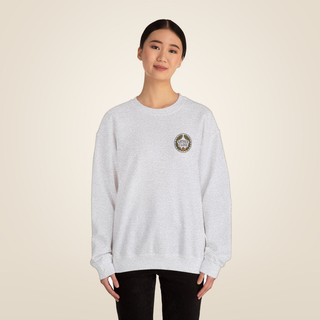 Thanksgiving Wreath Sweatshirt - Ash worn by a model | MR7ART