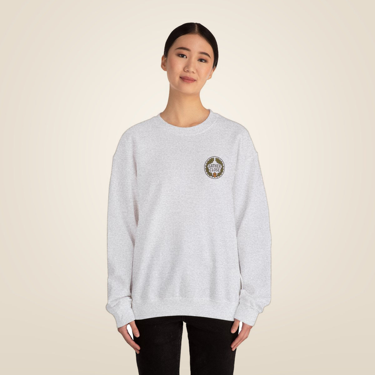 Thanksgiving Wreath Sweatshirt - Ash worn by a model | MR7ART