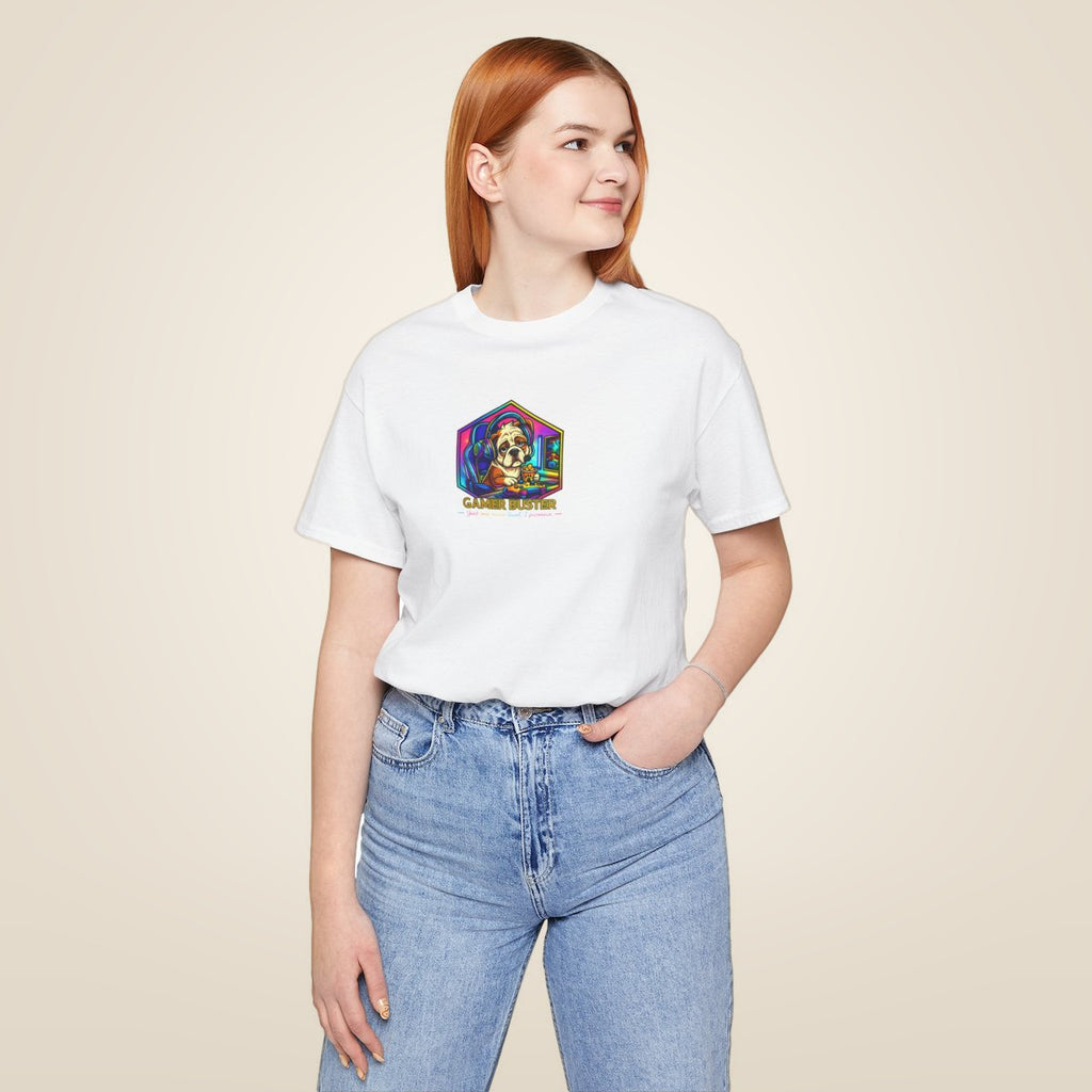 Retro Gamer Skull tee - White worn by a model | MR7ART
