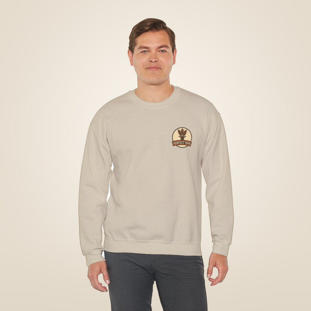 Thanksgiving Sweatshirt - Sand worn by a model | MR7ART