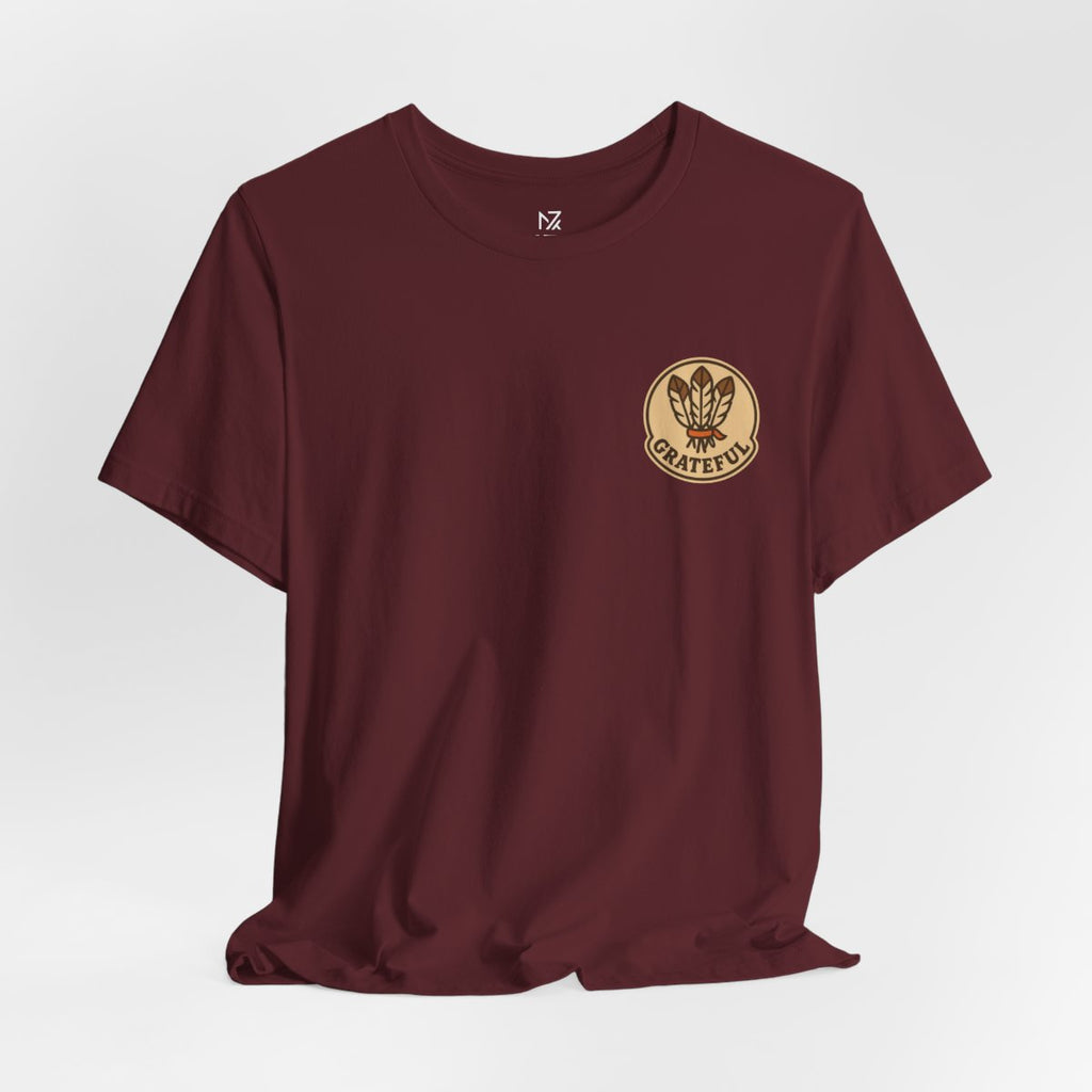 Thanksgiving Hostess Gift Tee - Maroon flat lay | MR7ART