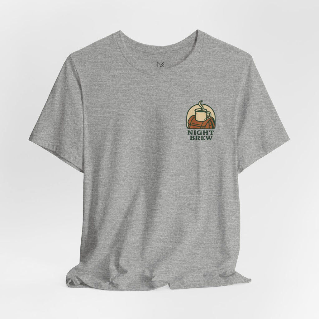 Camping Coffee Tee - Athletic Heather flat lay | MR7ART