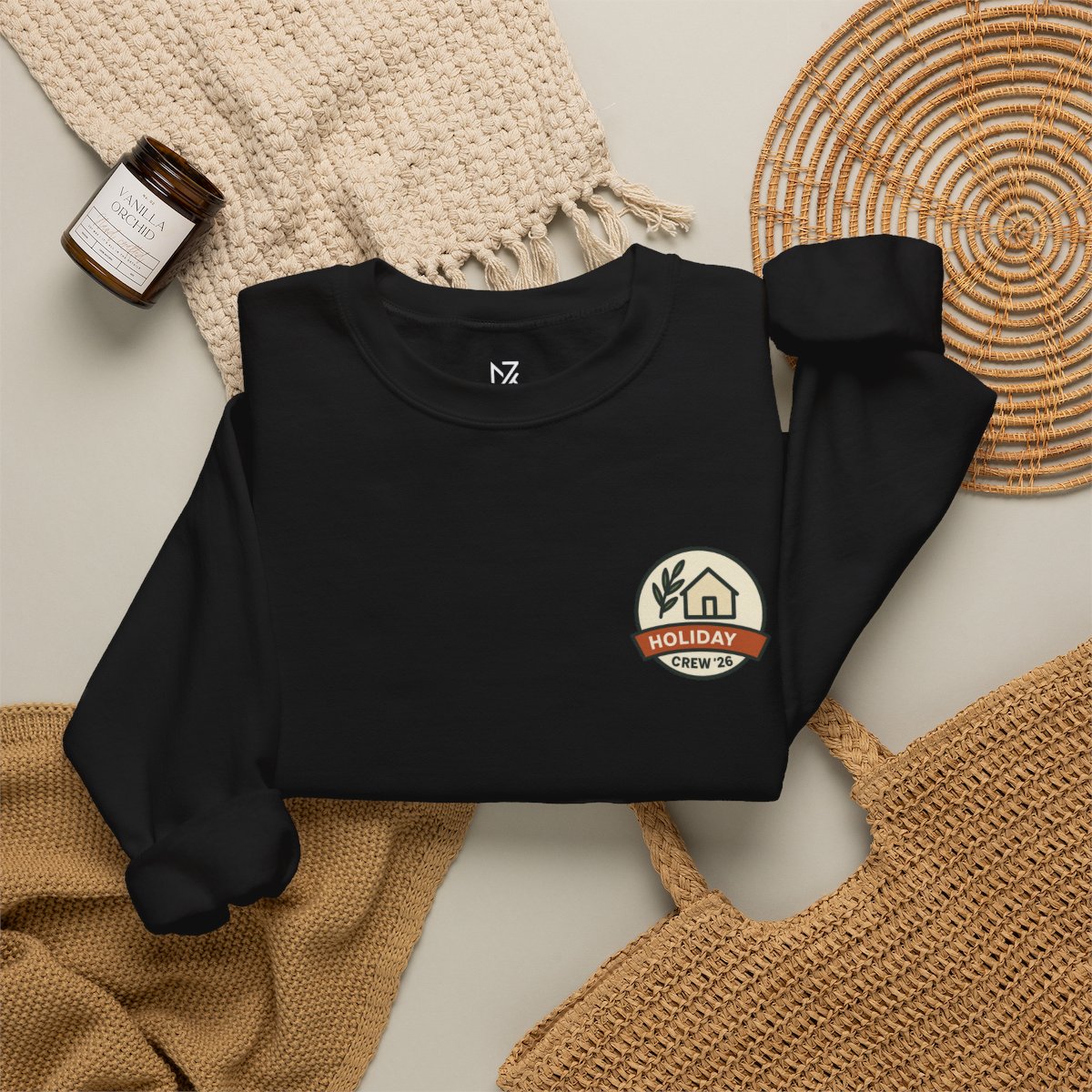 Family Holiday Matching Sweatshirt - Black folded flat lay | MR7ART