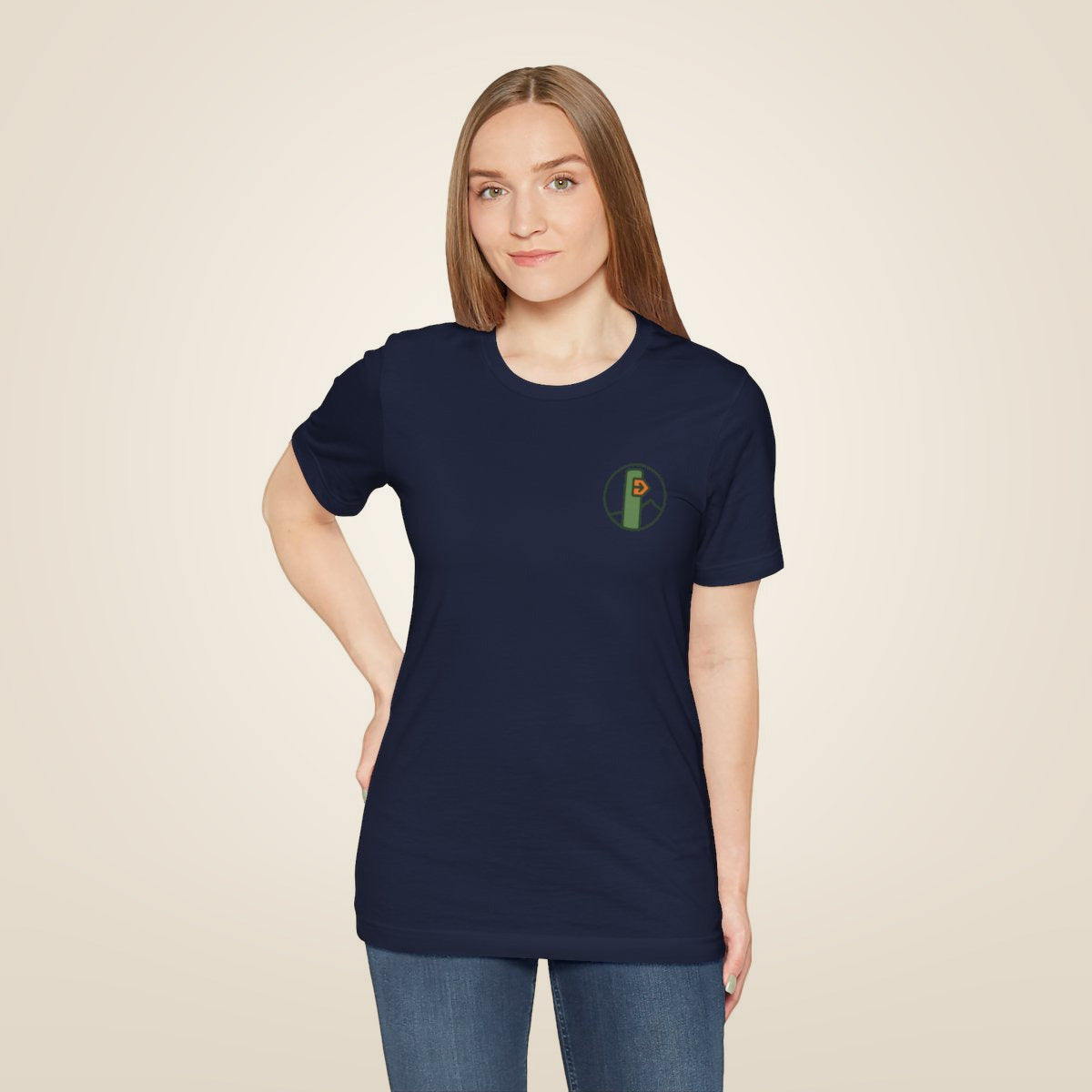 Hiking Tee - Navy worn by a model | MR7ART