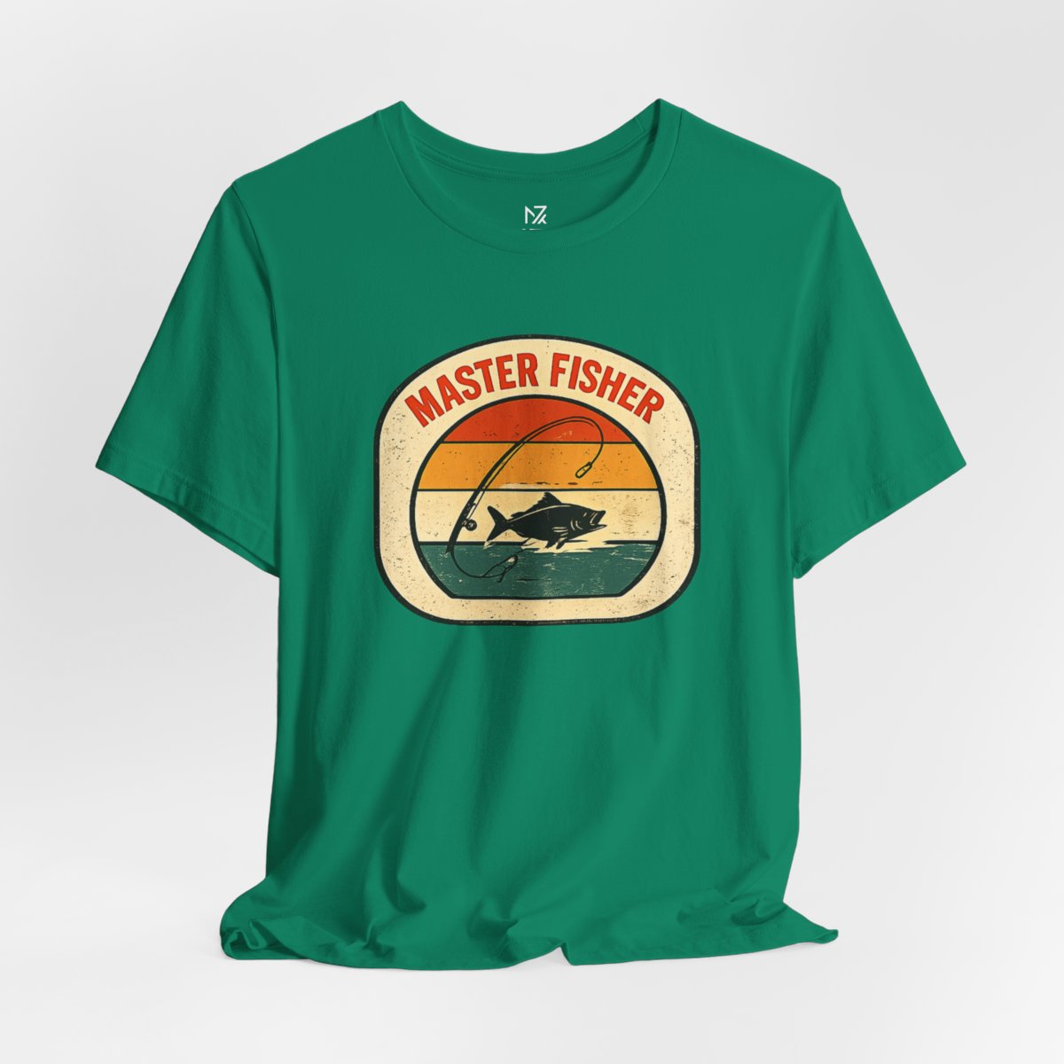 Master Fisher vintage sunset fishing T-Shirt - Kelly flat lay | MR7ART