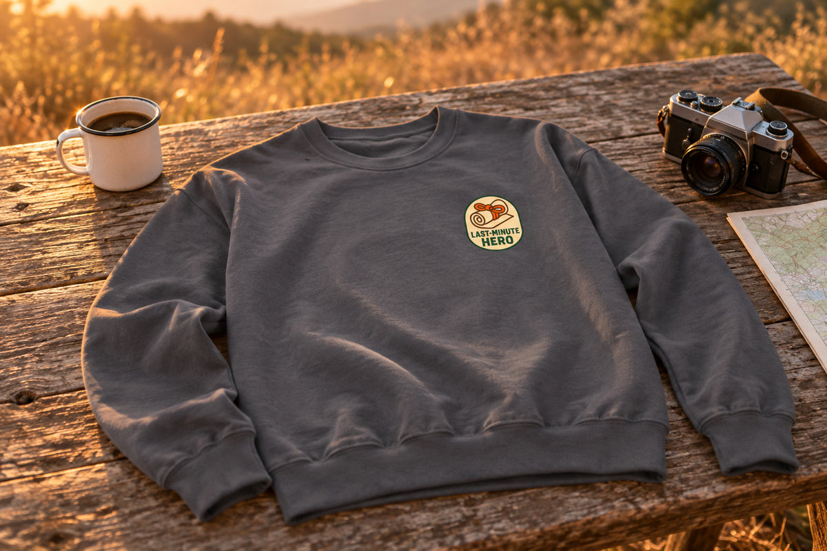 Last-Minute Gift Sweatshirt - Charcoal on a rustic wooden table | MR7ART