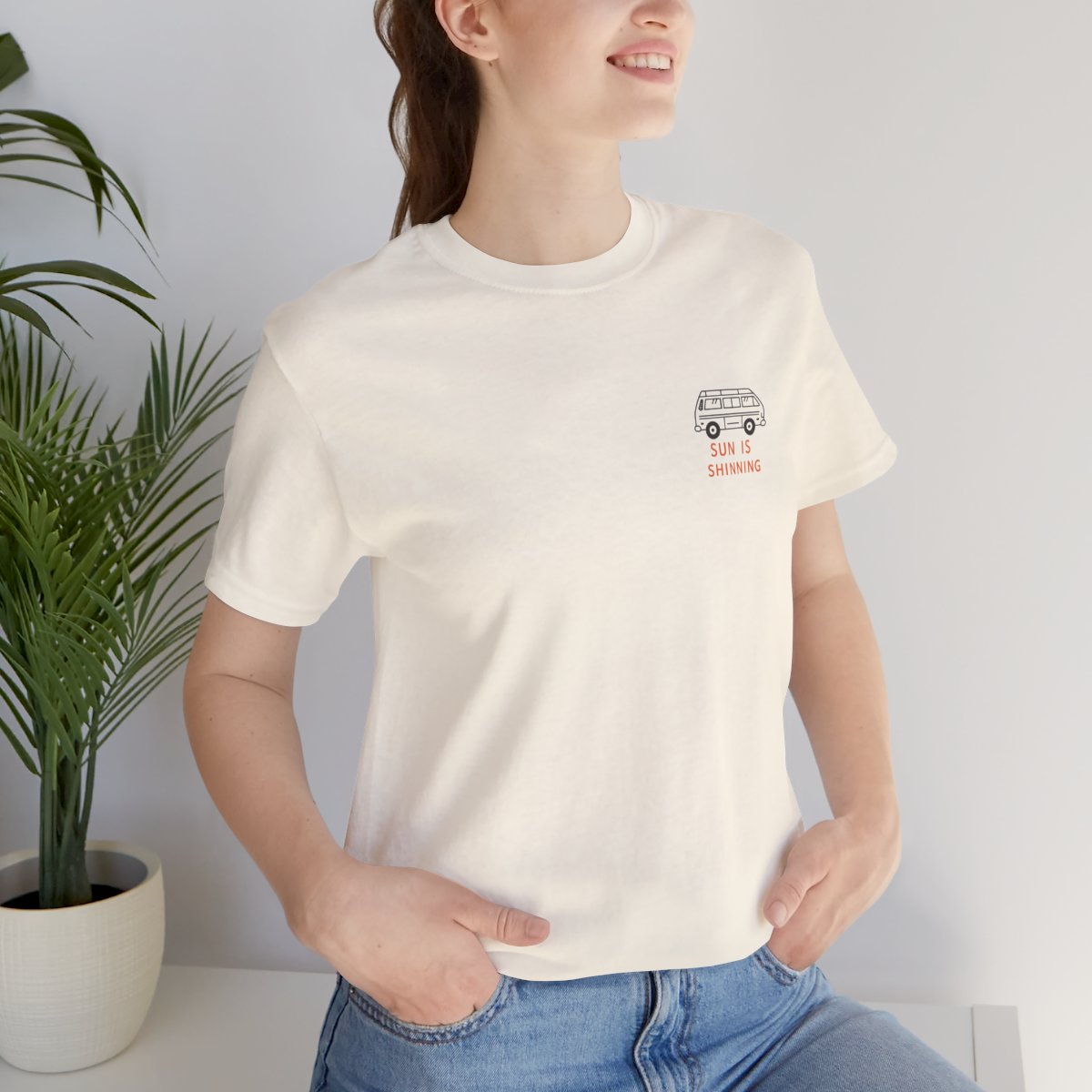 Surf Van Illustration Tee - Natural worn by a model | MR7ART