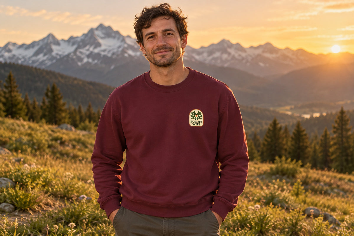 Thanksgiving Gift For Wife Sweatshirt - Maroon worn by a model | MR7ART