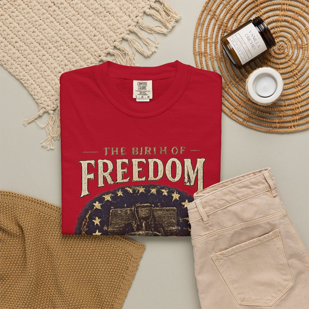 The Birth of Freedom 1776 Shirt, Retro America Tee, Vintage USA Flag T-Shirt, Liberty Bell Graphic Tee, Fourth of July Shirt, - Red product photo | MR7ART