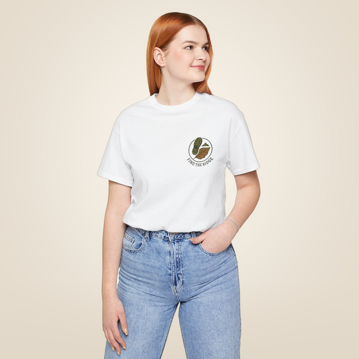 Hiking Tee - White worn by a model | MR7ART