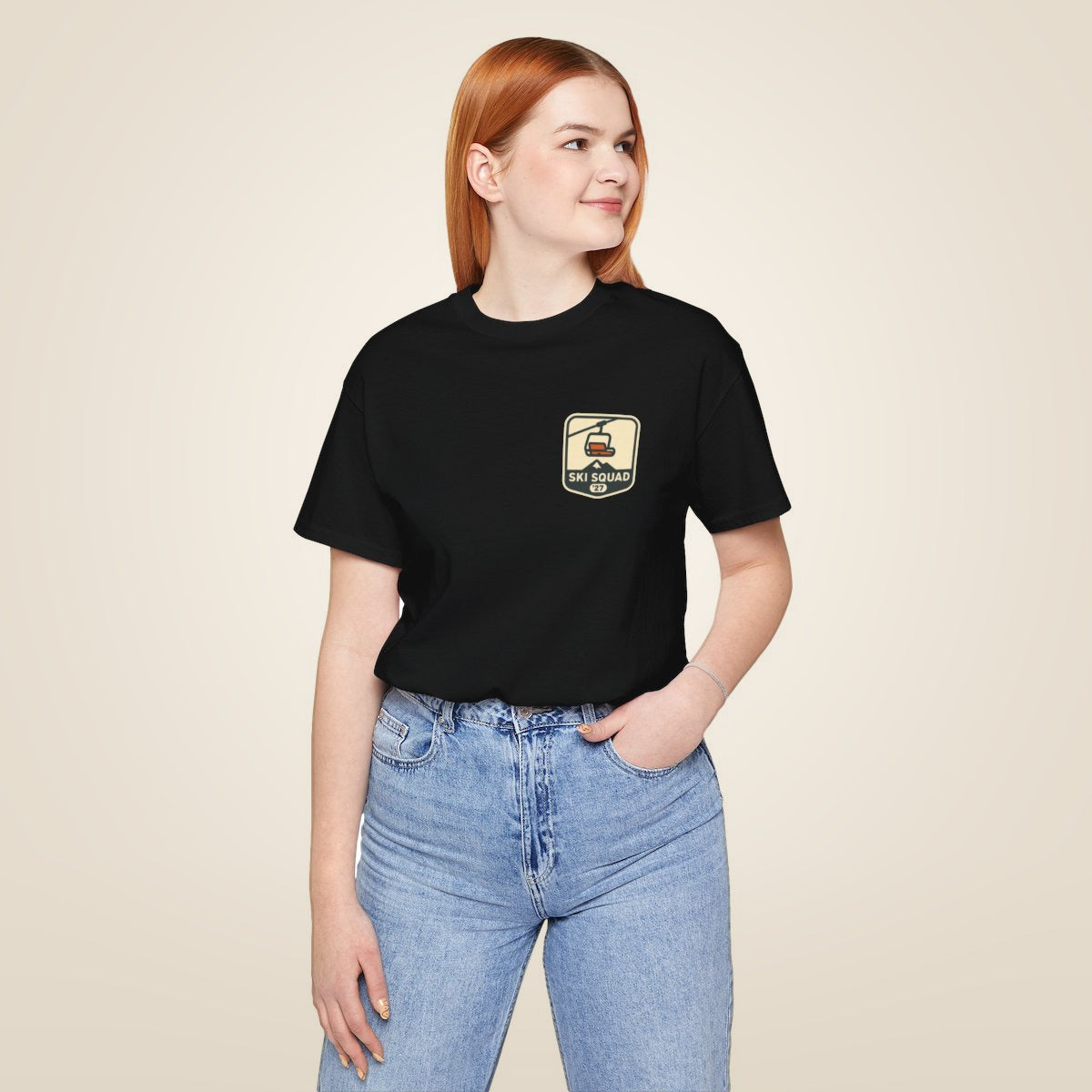 Ski Trip Tee - Black worn by a model | MR7ART